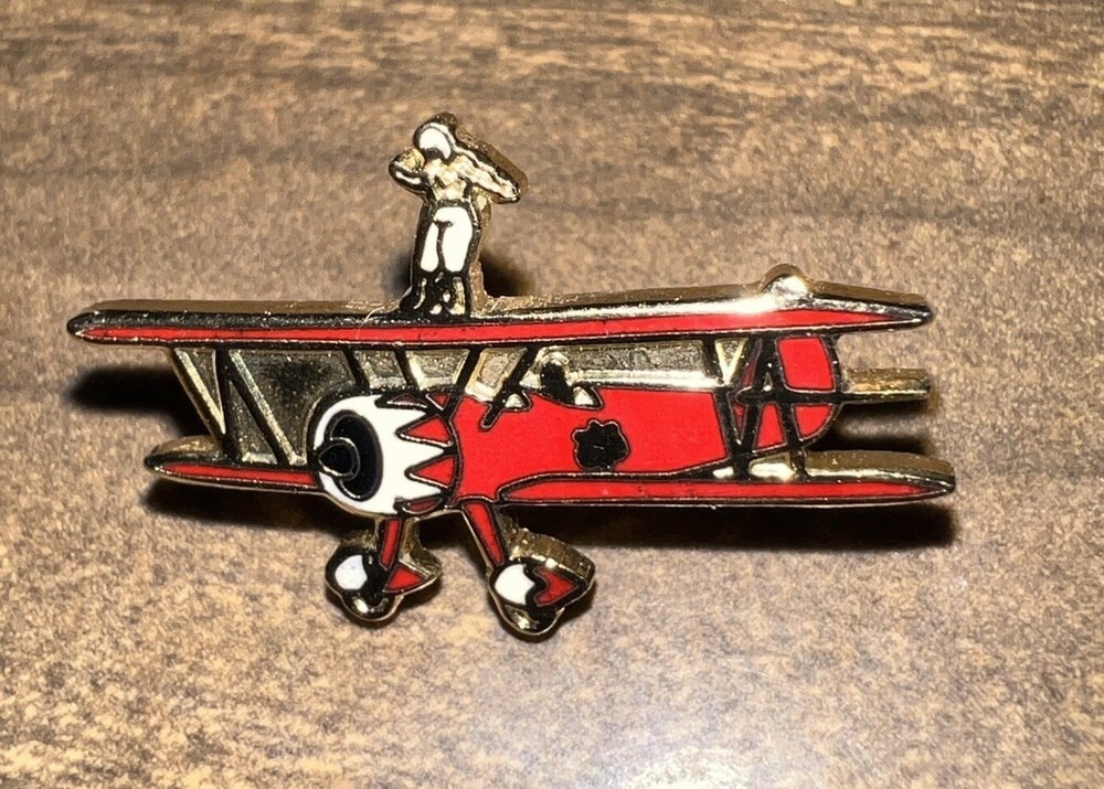 Red Bi Wing Airplane With Stuntman Hat Lapel Pin