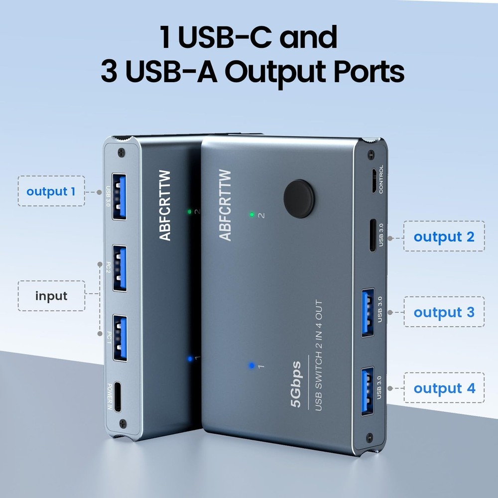 USB 3.0 Switch 2 in 4 Out with Desktop Controller, Aluminum USB Switch for 2 ...