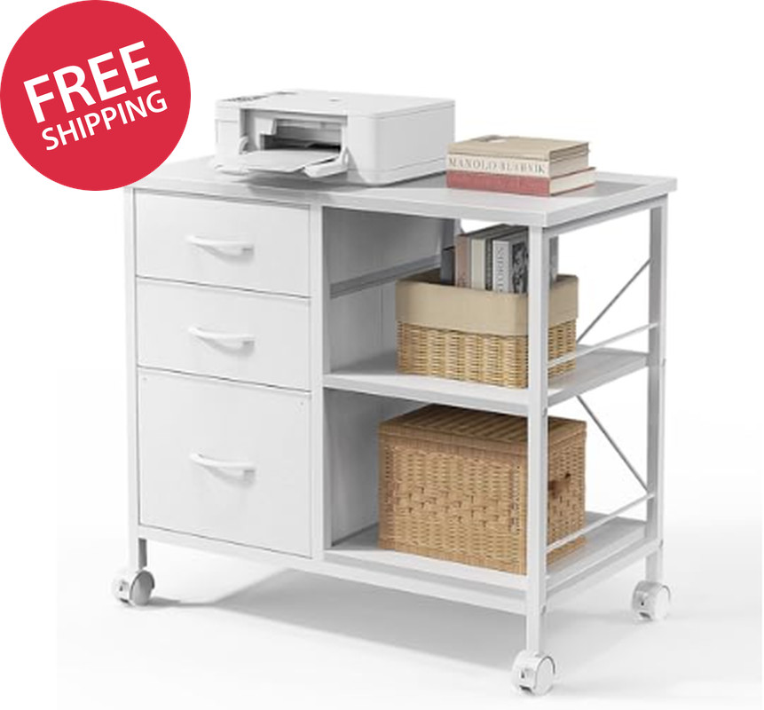 3-Layer Mobile Filing Cabinet, Printer Stand with Storage, Office Storage Cabine