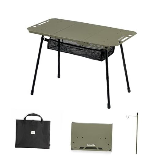 Tactical Camping Table with Adjustable Height, Collapsible Table Green