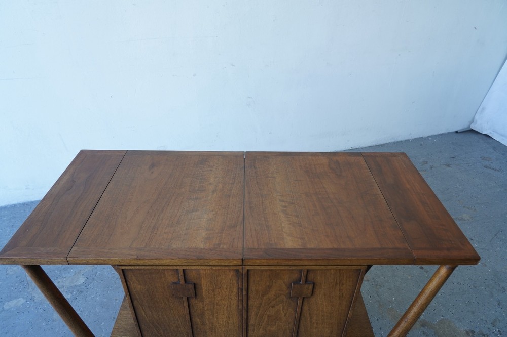 Bert England Brutalist Forward Trend Drop-Leaf Bar Cart / Serving Cabinet