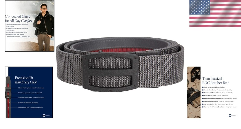 Elite Grey EDC Belt: 1.5" Ratchet, Micro-Adjust Nylon, Quick Release Buckle