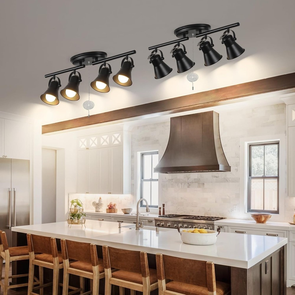 4-Light Track Lighting with Pull Chain, Black Track Lighting Fixtures