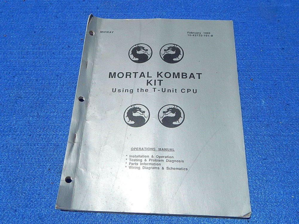 1993 Midway MORTAL KOMBAT KIT Operations Manual