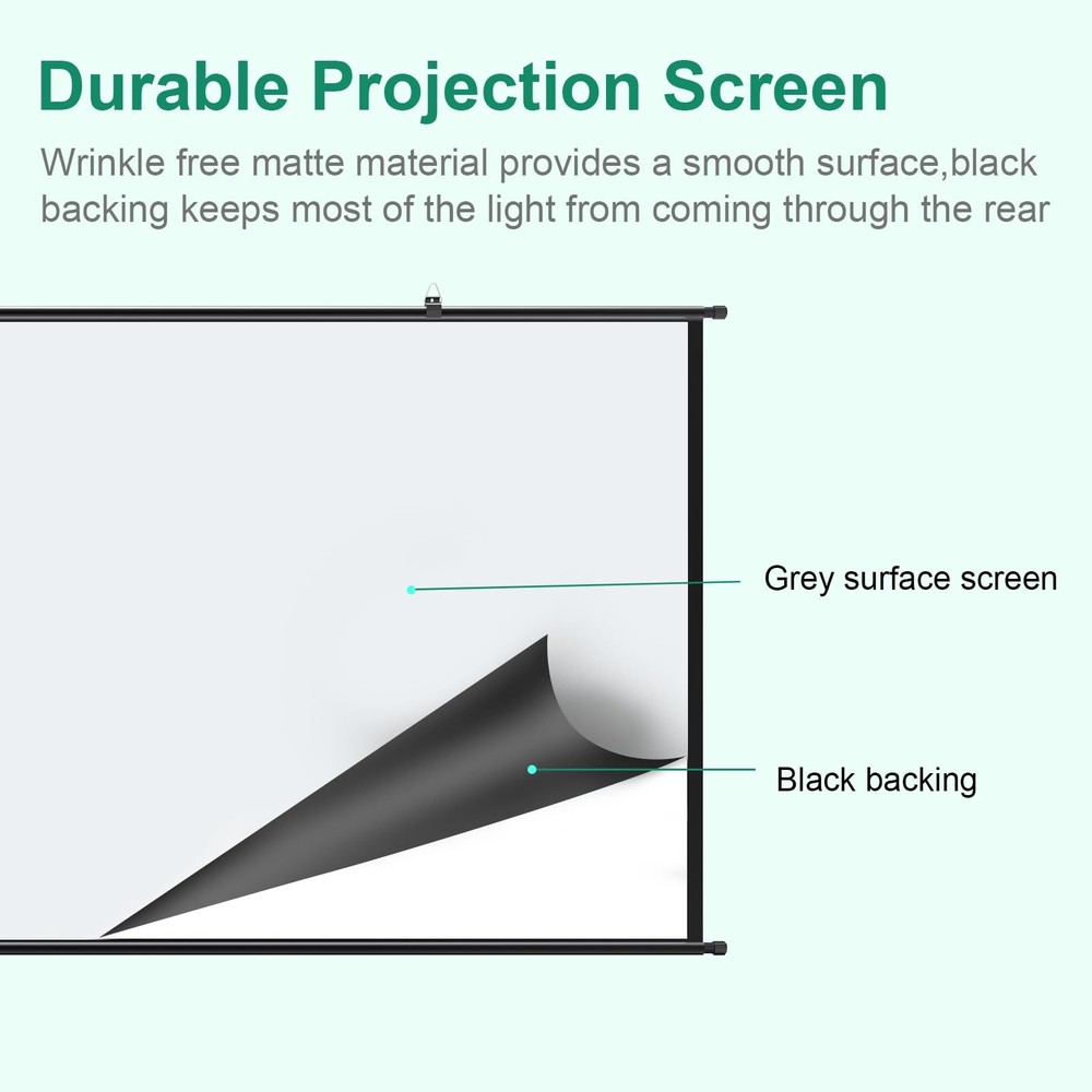 Projection Screen Black Backing 16: 9 Hanging Projector Screen 100" Indoor Mo...