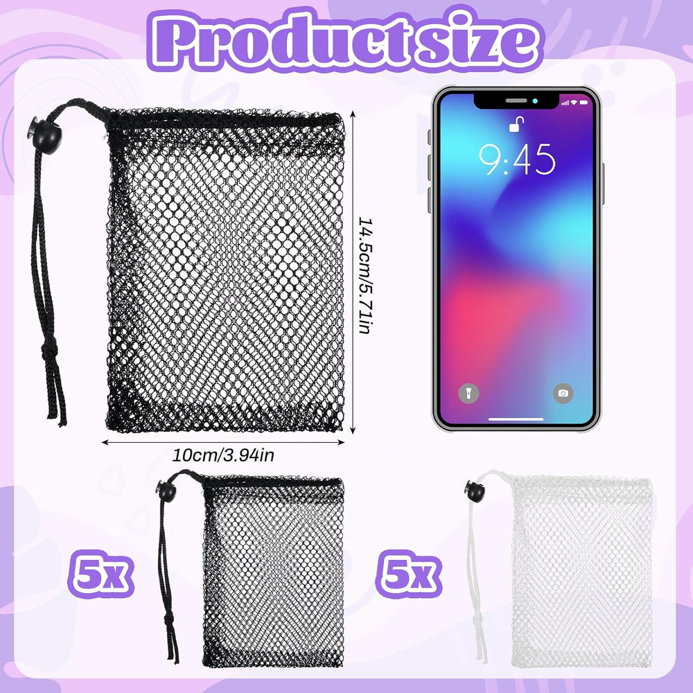 10 Pcs Small Mesh Bags Drawstring, Mini Mesh Storage Bags Nylon Small Drawstring
