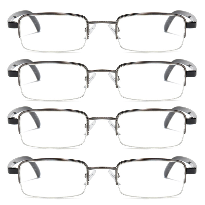 4 Pairs Mens Half Frame Lightweight Rectangular Reading Glasses Classic Readers