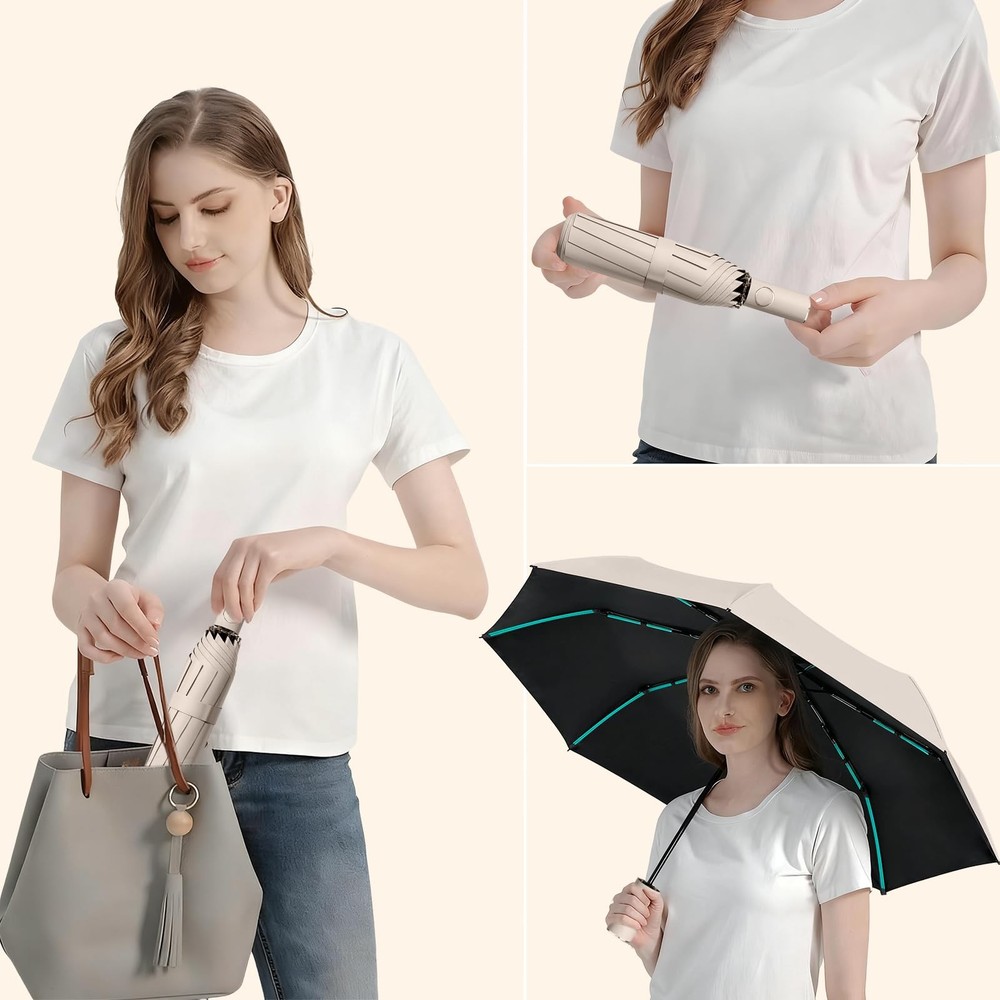 Compact Automatic Folding Travel Umbrella-Windproof Rainproof, PF50+ Sun Prot...