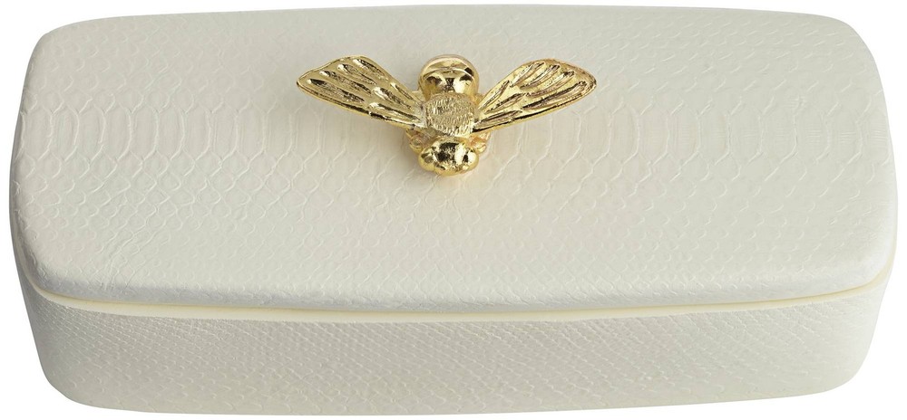 Honey Bee Matte White Rectangular Box with Lid