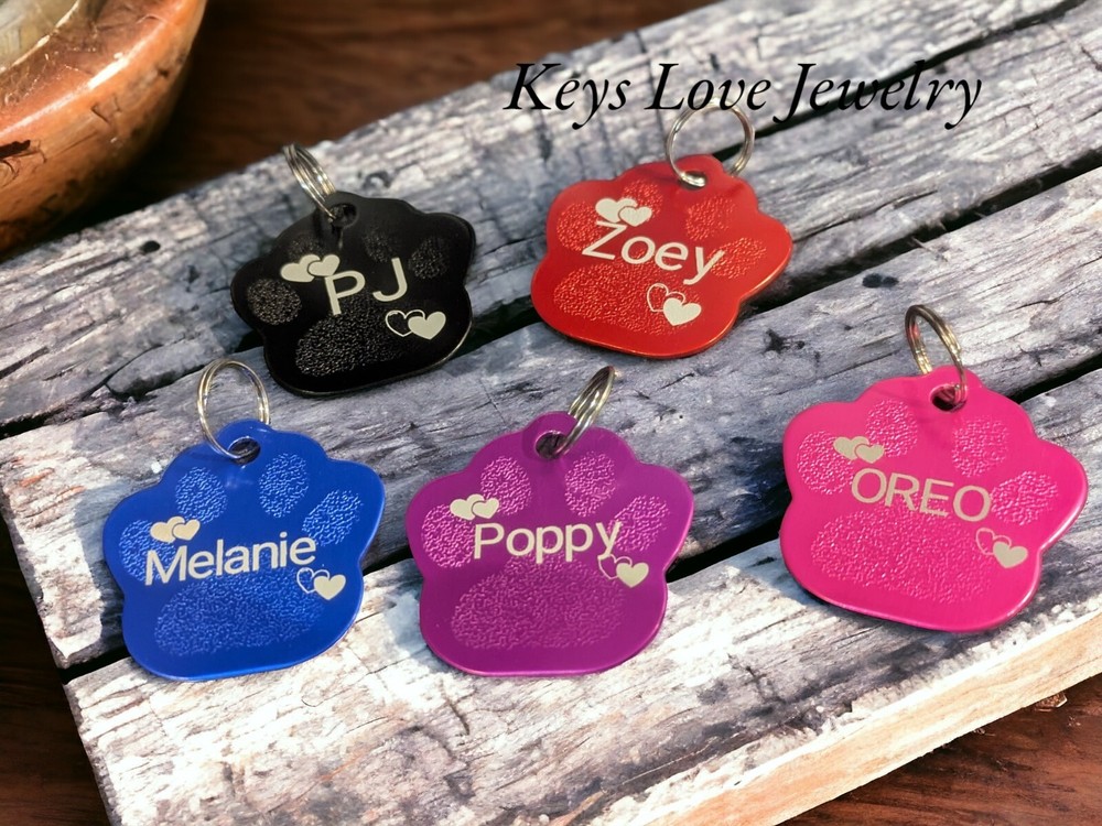 Personalized Aluminum dog Paw tags engraved