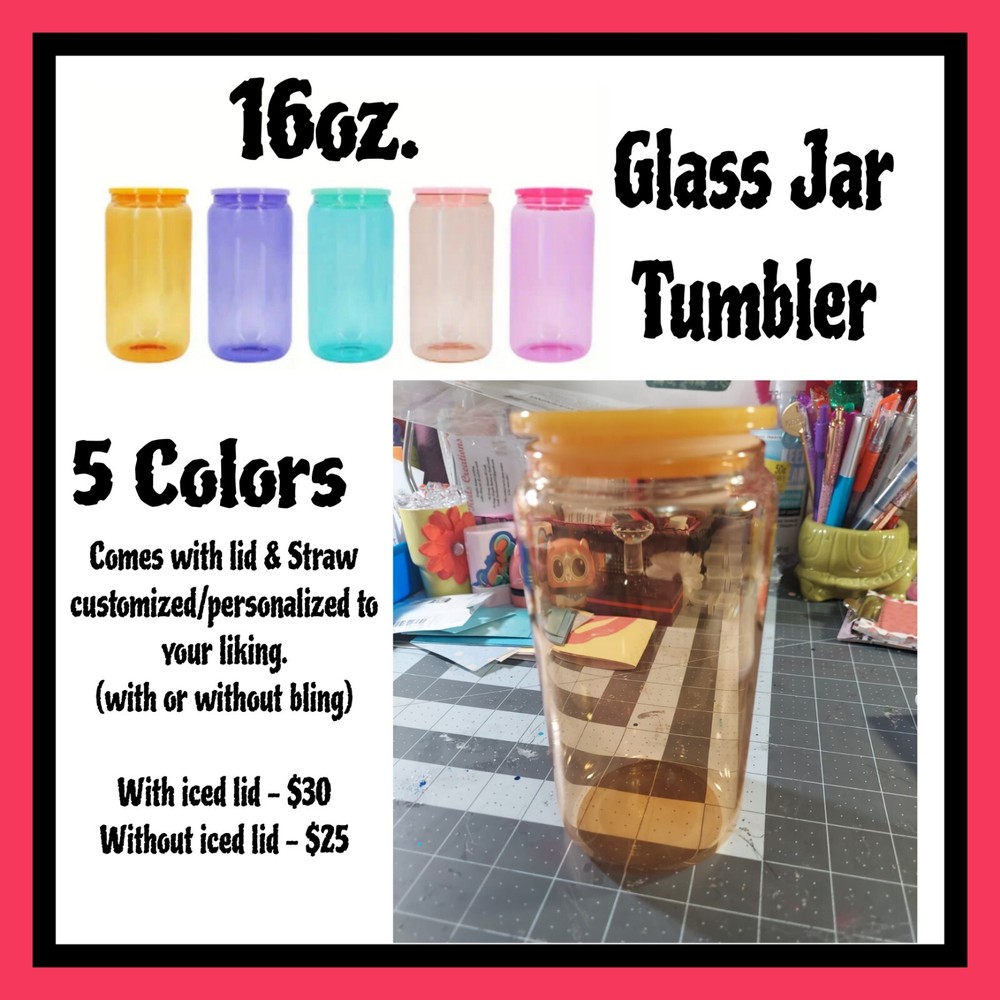 16oz Custom Glass Jar Tumbler