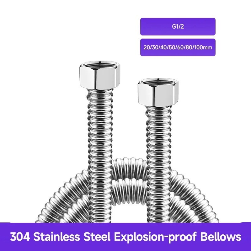 Valve Connector 304 Stainless Steel Flexible Braided Hose G1/2 Water Heater