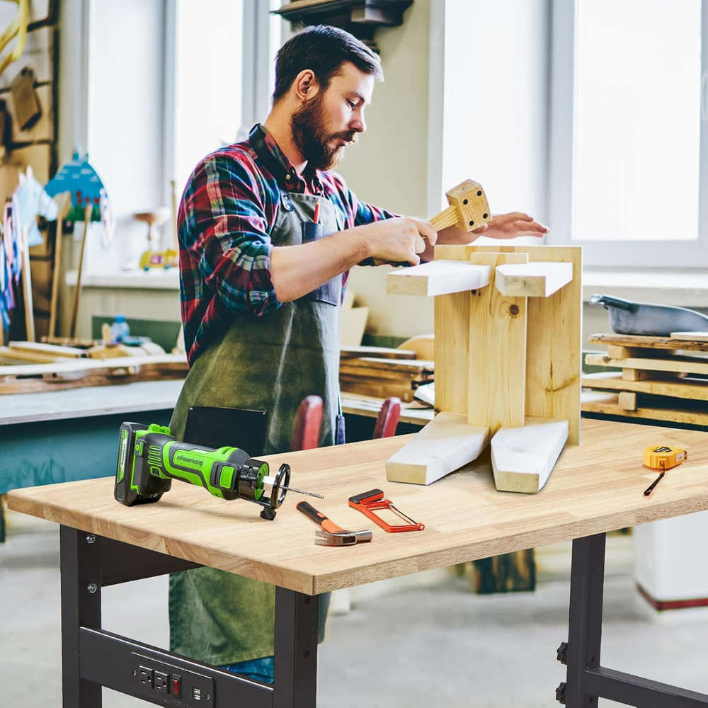 48" Adjustable Work Bench Garage Workbench with Power Outlets, 2200 Lbs Capacity