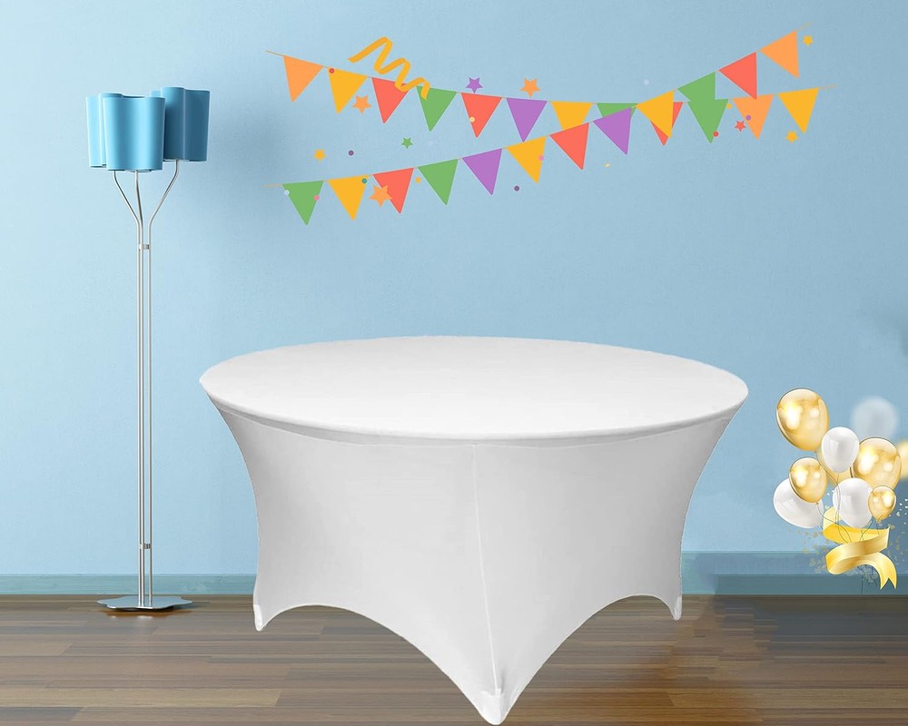 White Spandex Tablecloth Round 4 Pack, 4Pack-48inch,