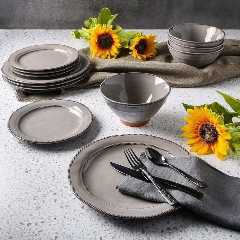 Artisanal Reactive Glaze Stoneware Dinnerware Set Unique Geometric Rustic Design