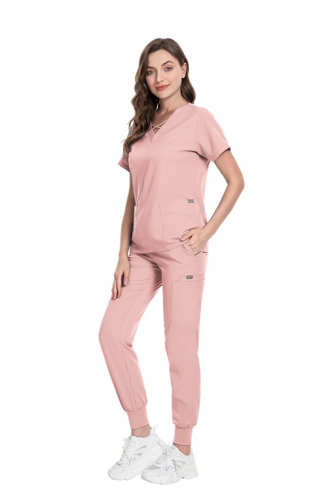Stretch Scrub Set Women Solid Medical Nursing Hospital Scrub Working Uniform Set
