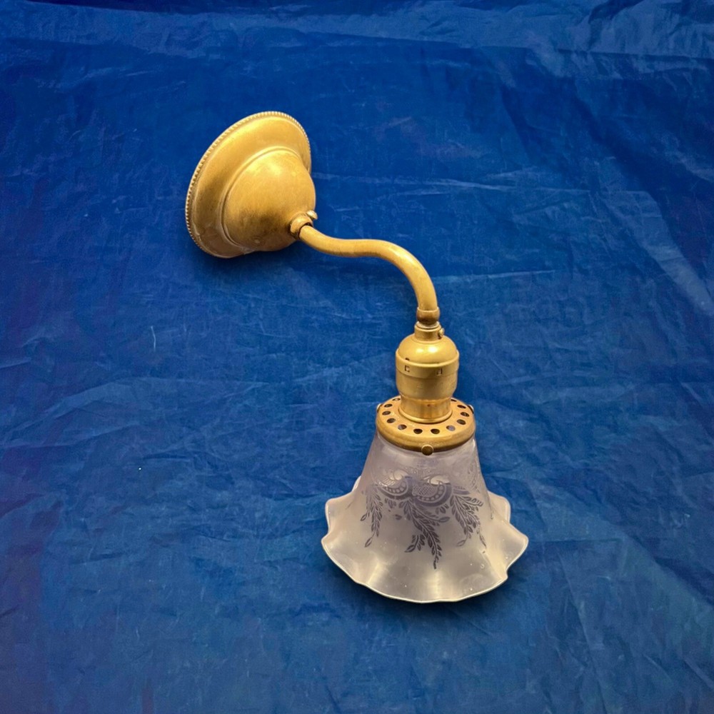 Single Raw Brass Early Electric Sconce With Shade 28J
