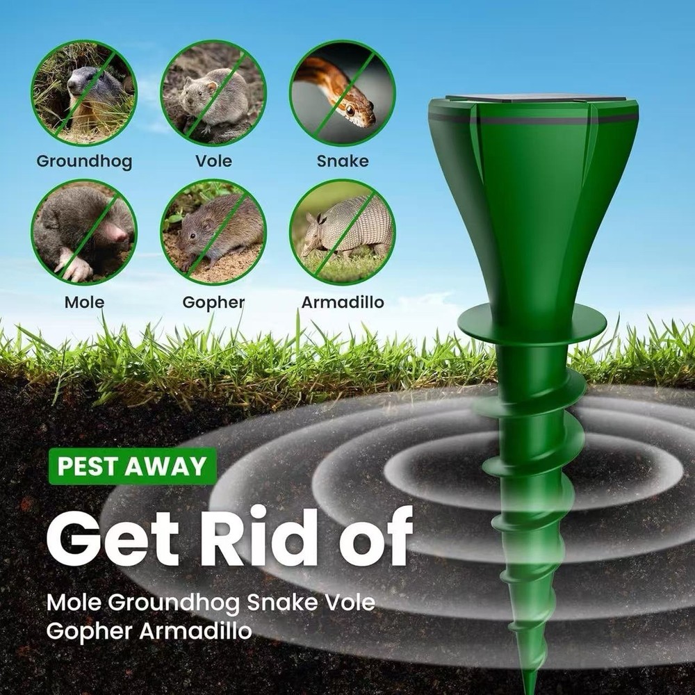 Solar Powered Mole Trap with Screw-Shape Stakes, 4 Pack Mole Repellent for Lawns
