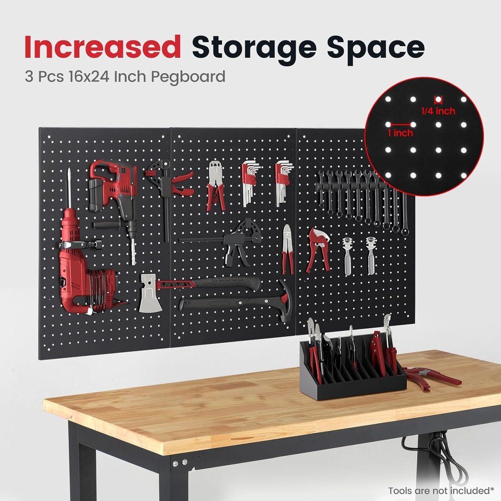 48 Inch Work Table for Garage Adjustable Height Rubber Wood Tabletop Workbench w