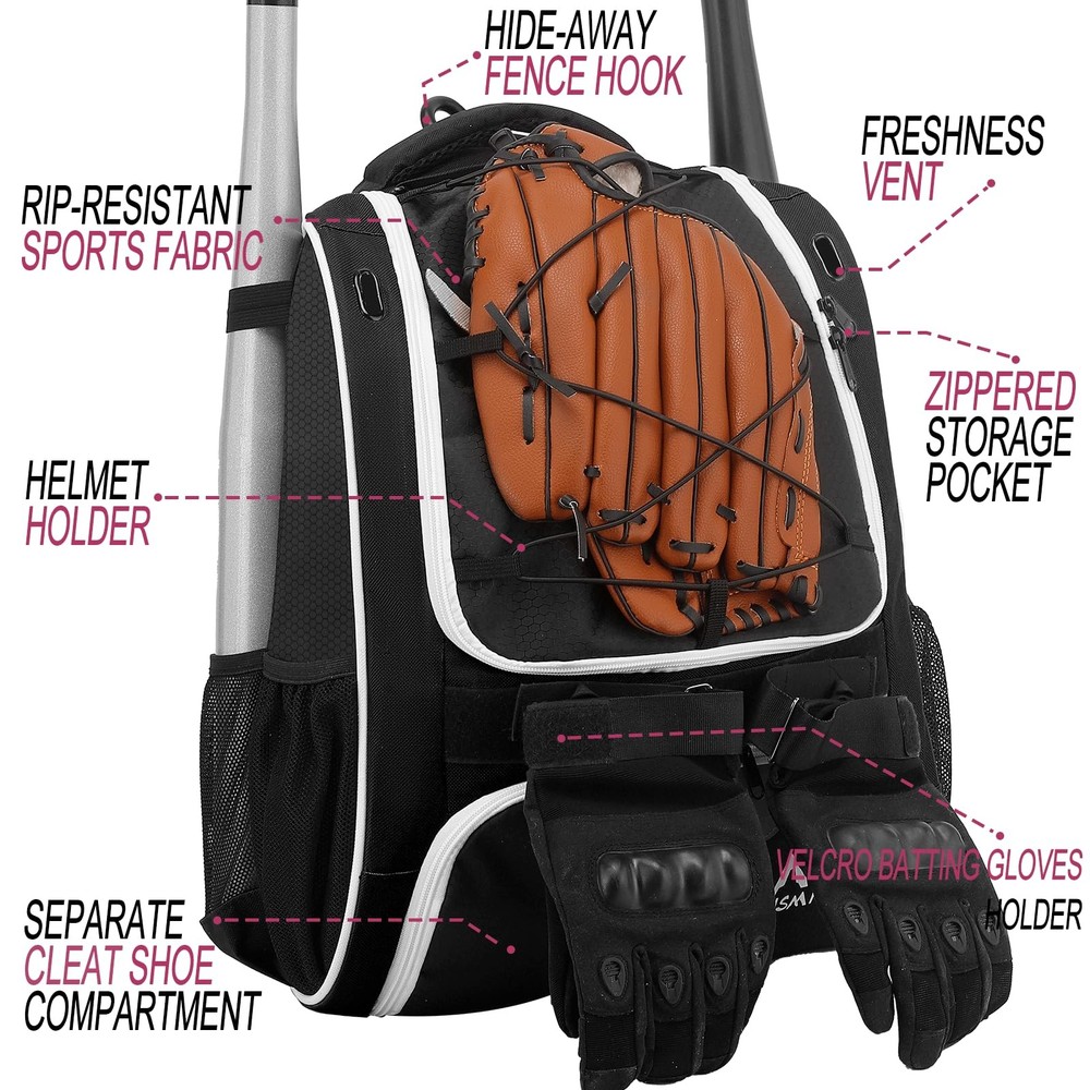 Baseball Bag - Baseball Backpack Holder for Baseball, Large Main Compartment,...