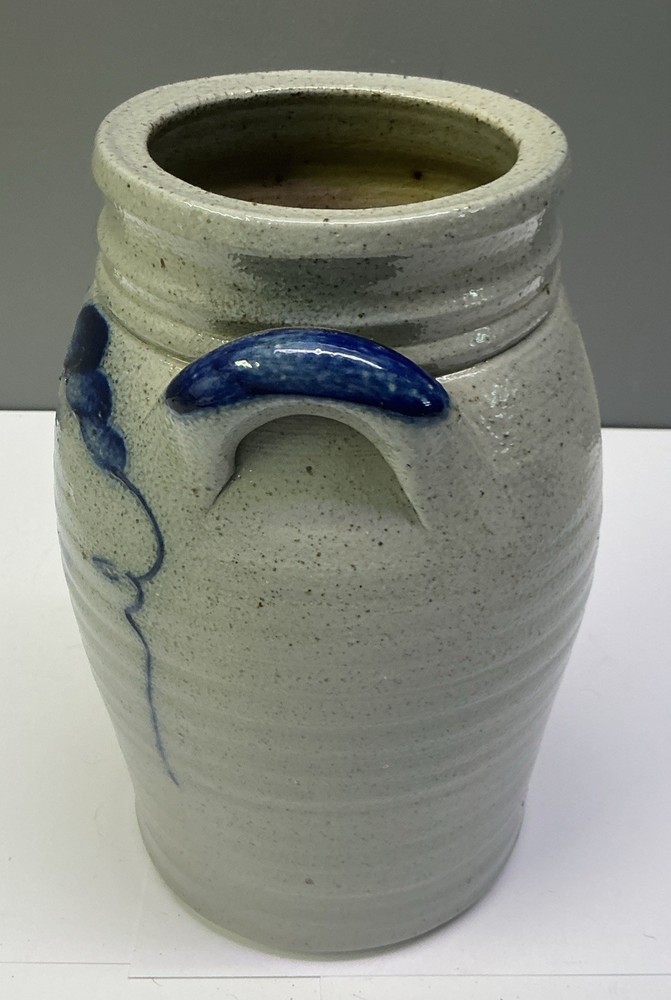 Handled Crock With Blue Indigo Grapes