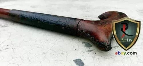 Elegant Looking Comfortable Handle Half Leather Carved Cane Designer Gift
