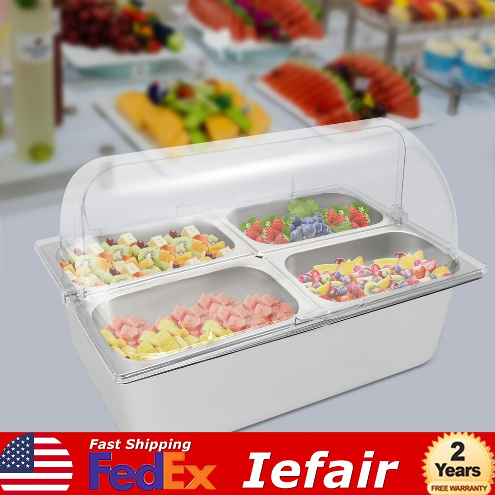 4-Grid Stainless Steel Serving Container Flip Fruit Basin Food Serving Container