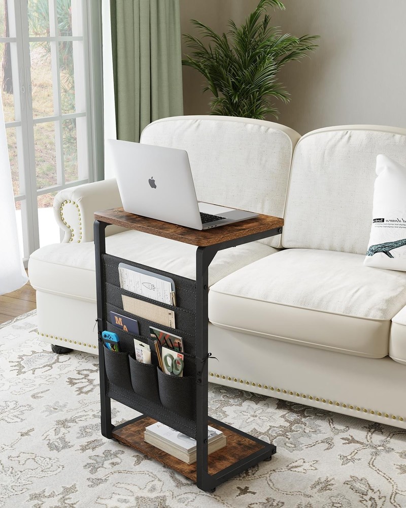 C-Shaped End Table W/ Storage Bag Small Couch Side Table Sofa TV Tray Table New