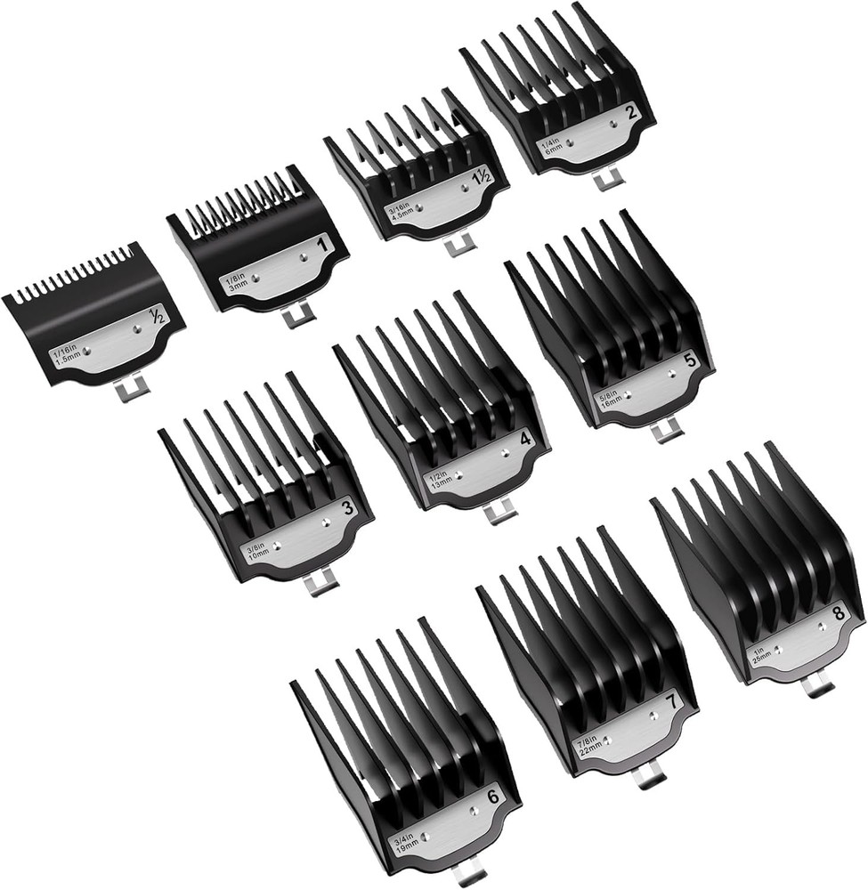 Professional for Wahl Clipper Guards Set, 10 Pcs Coded Cutting 10 Pack, Black