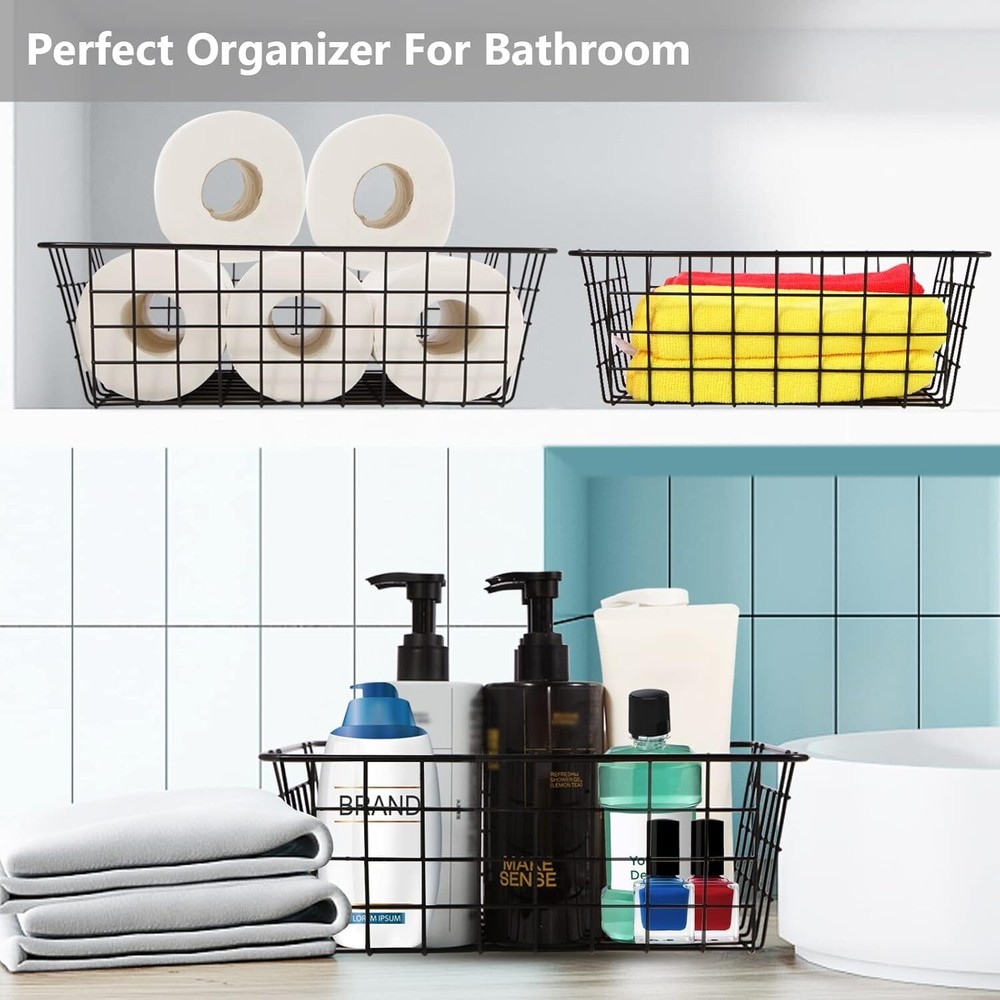 4 Pack Black Wire Baskets - Pantry Storage & Organization Solution