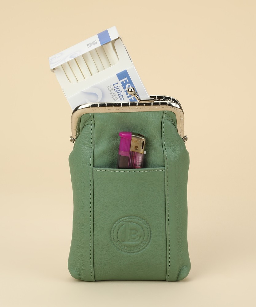 Genuine Leather Cigarette Case with Lighter Pouch Soft Green by Leatherboss