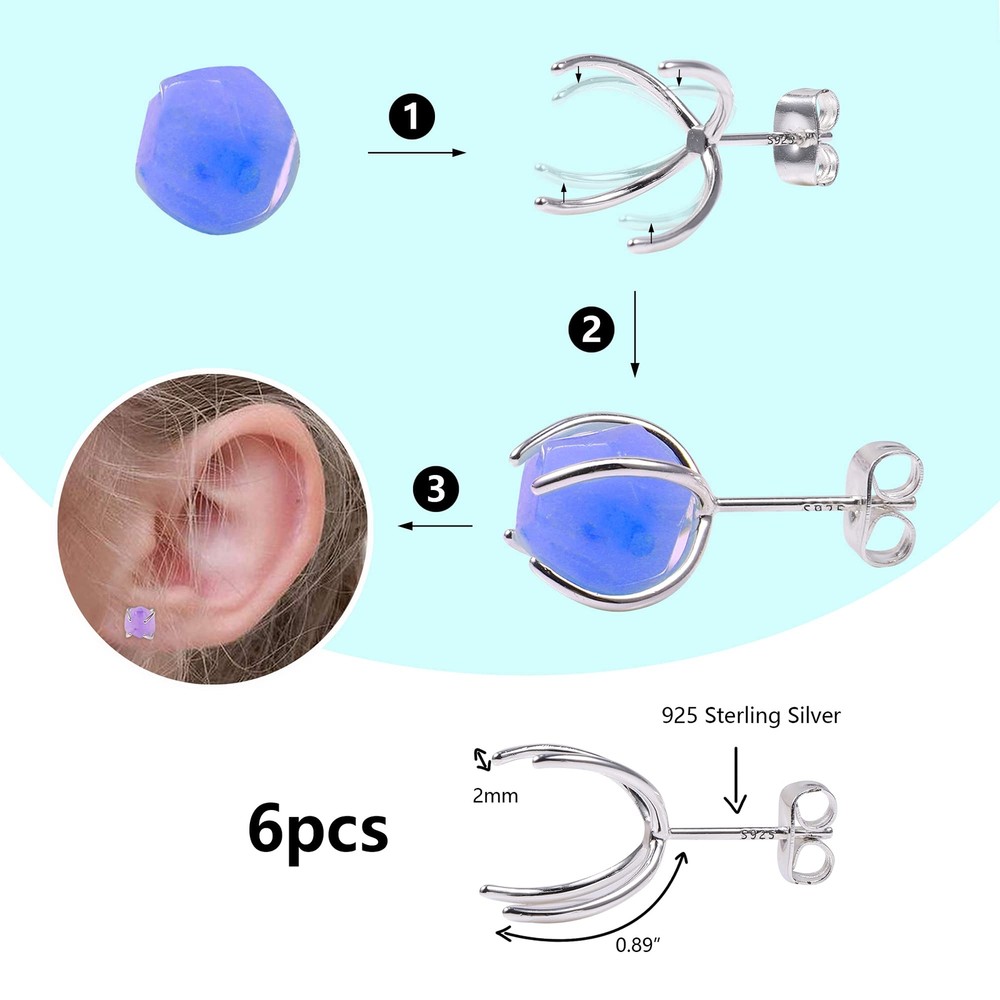 3 Pairs Sterling Silver Stud Post Claw Earring Blanks Handmade Earring Wire D...