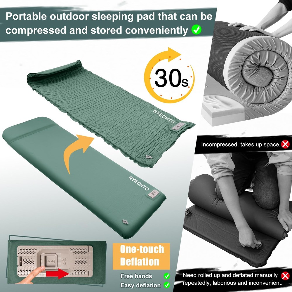 Self Inflating Sleeping Pad with Electric Pump, 3.14" Ultra-Thick Memory Foam...