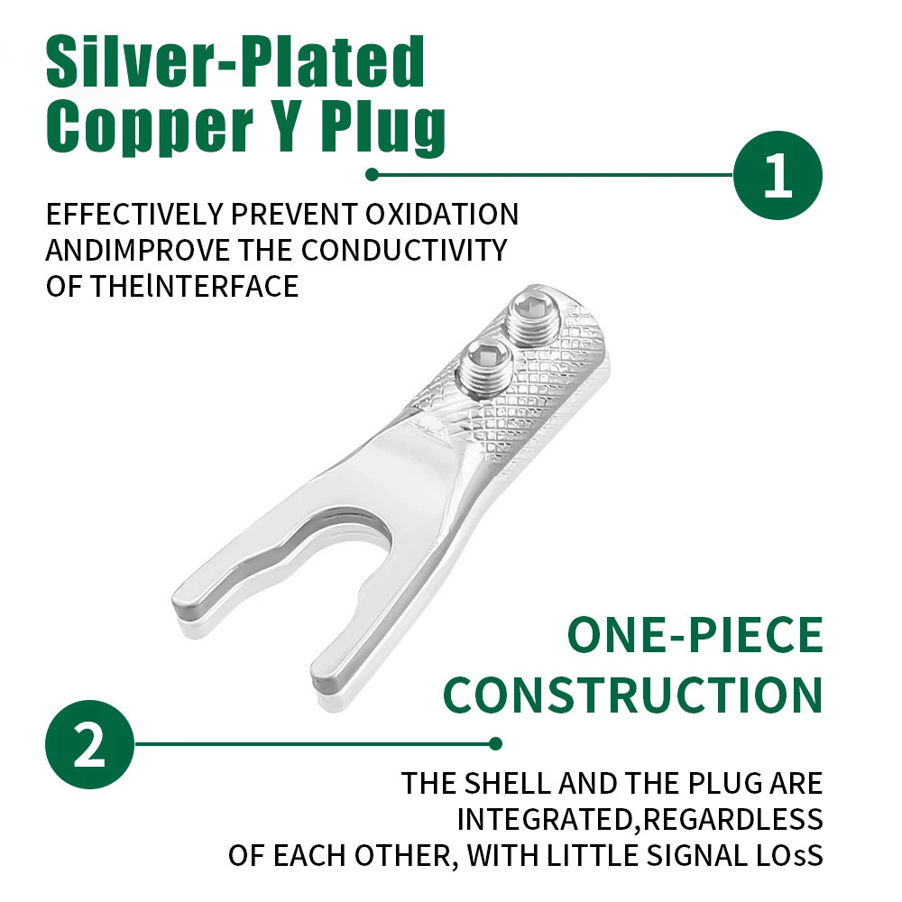Y Spade Connector Plug Fork Connectors Silver Plated Plug Speaker Cable Jack