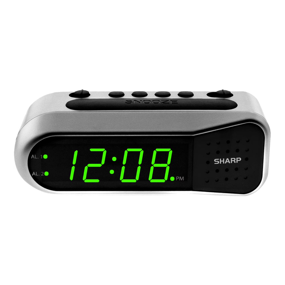 (2 pack) SHARP Digital Dual Alarm Clock, Silver with Green LED Display Ascending