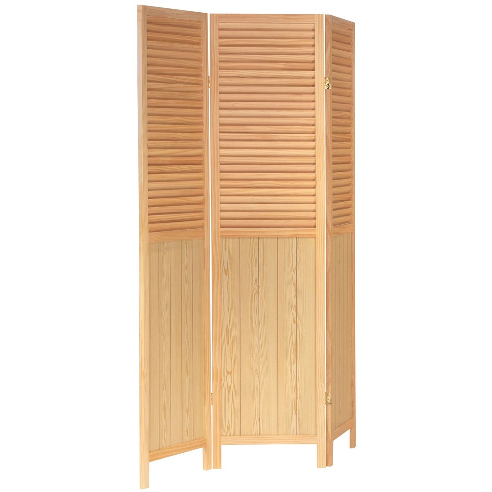 6 ft. Tall Louvered Beadboard Room Divider Natural 3 Panel