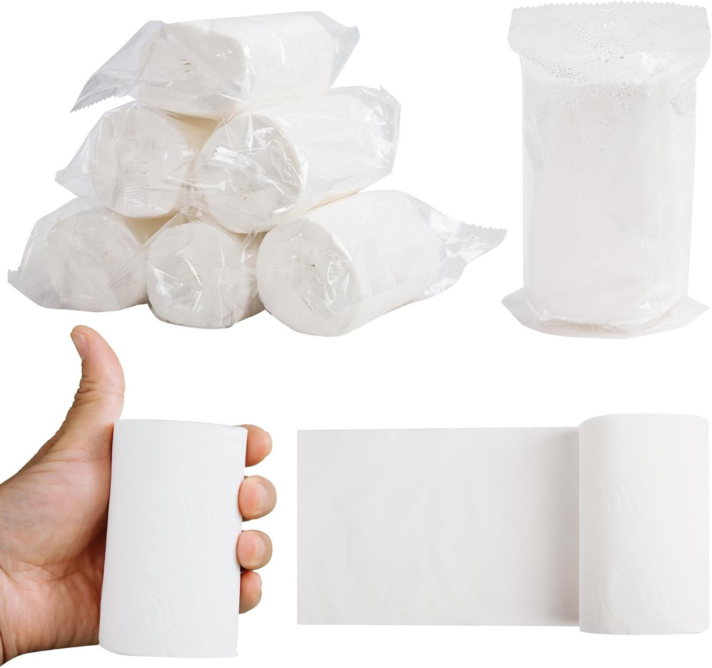 Travel Toilet Paper 6 Rolls – Coreless & Individually Wrapped, Compact Packable