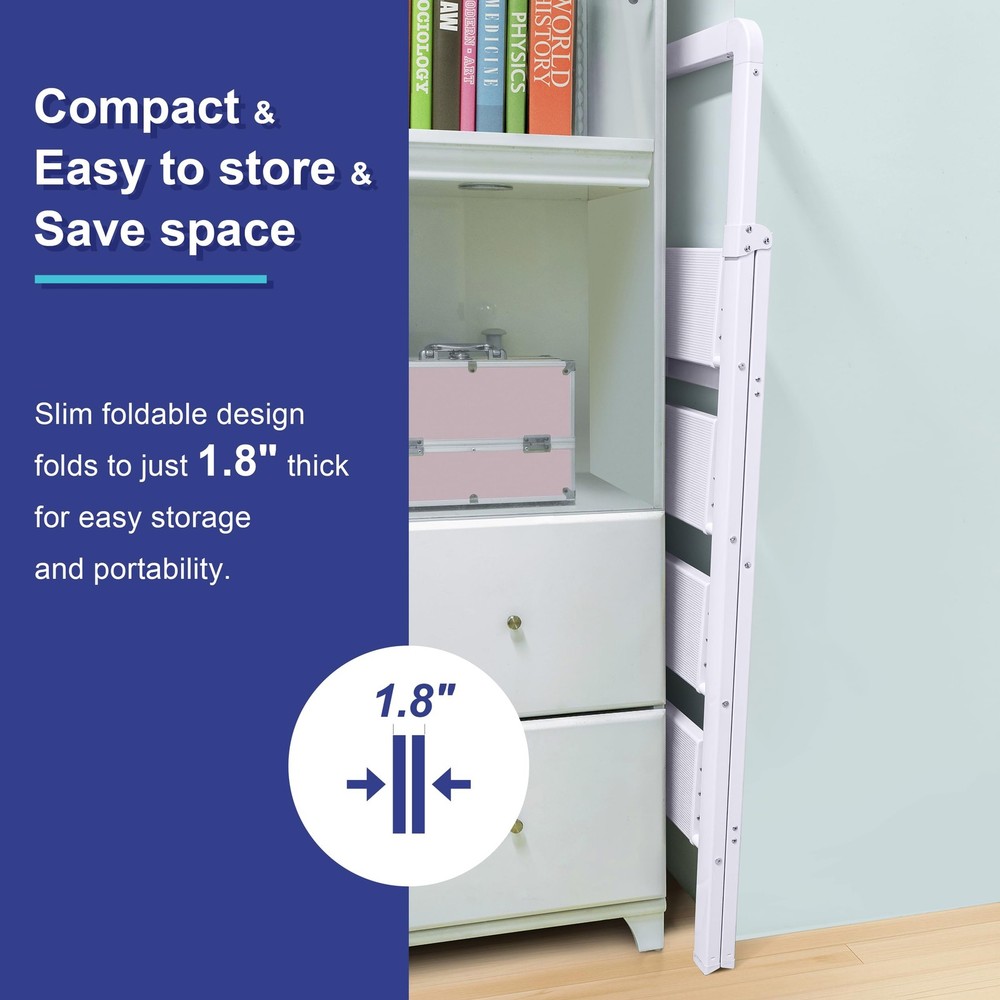 Step Ladders Folding 3-Step White Finish Aluminum Foldable Stool Anti-Slip