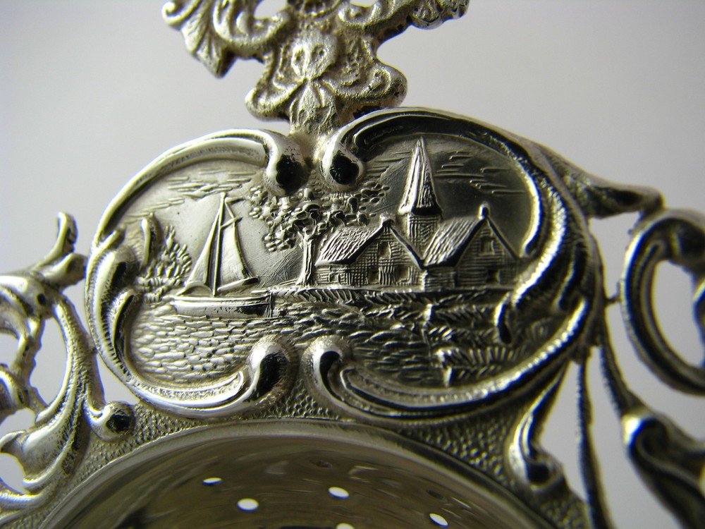 DUTCH SILVER TEA STRAINER SERVING SPOON WINDMILL Holland Netherlands c1928 Excel