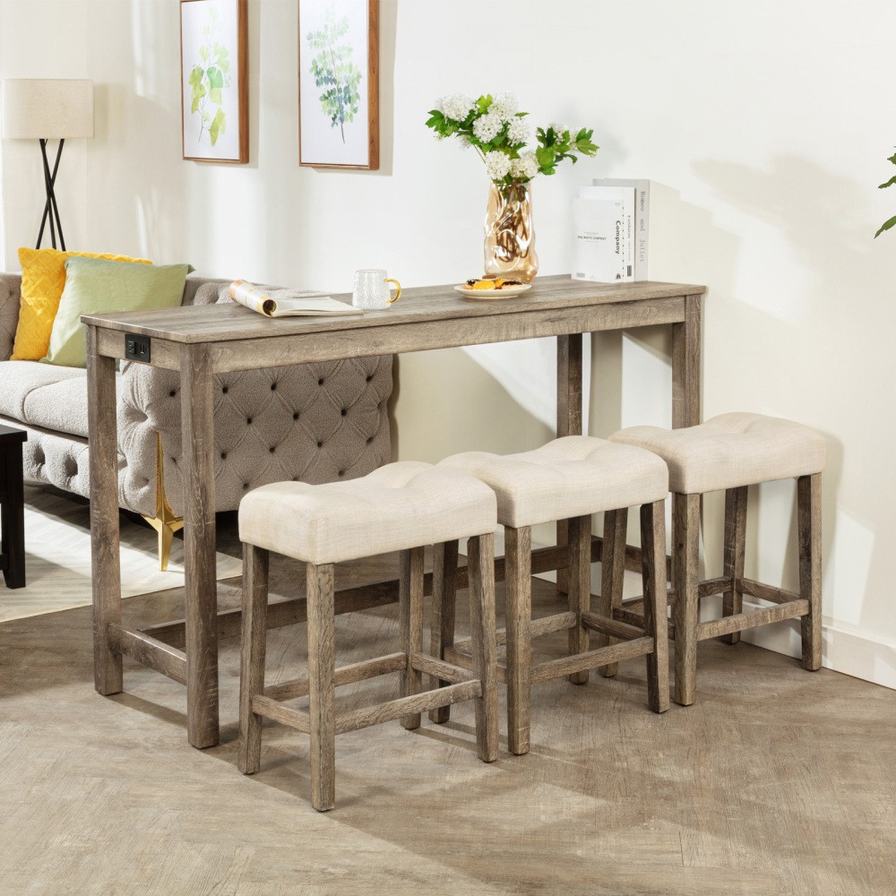 Bar Table Set Power Outlet Sofa Bar Table W Stools Couch Table W 3 Padded Stools