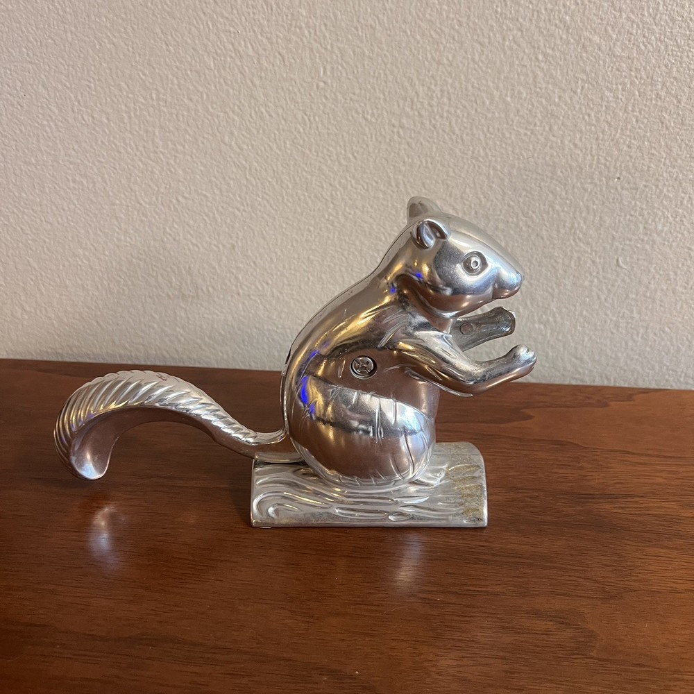 Squirrel Nutcracker Nut Cracker Mechanical Cast Aluminum Silver Color Figural