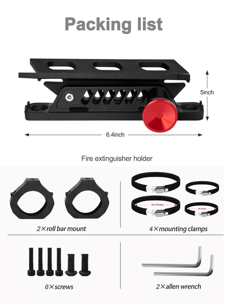 Quick Release UTV Fire Extinguisher Mount Kits, Adjustable Roll Bar Fire Exti...