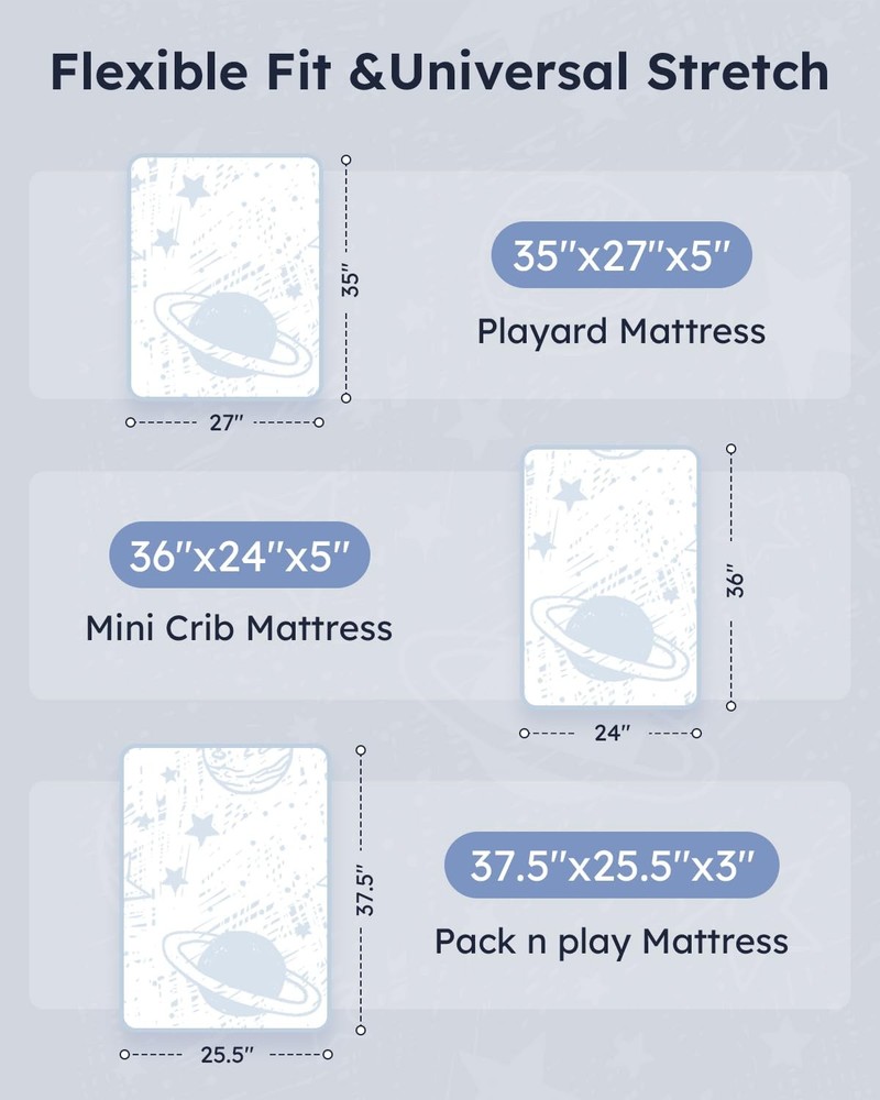 Pack and Play Sheets Fitted 3 Pack, Sheets, Blue Gray Planet
