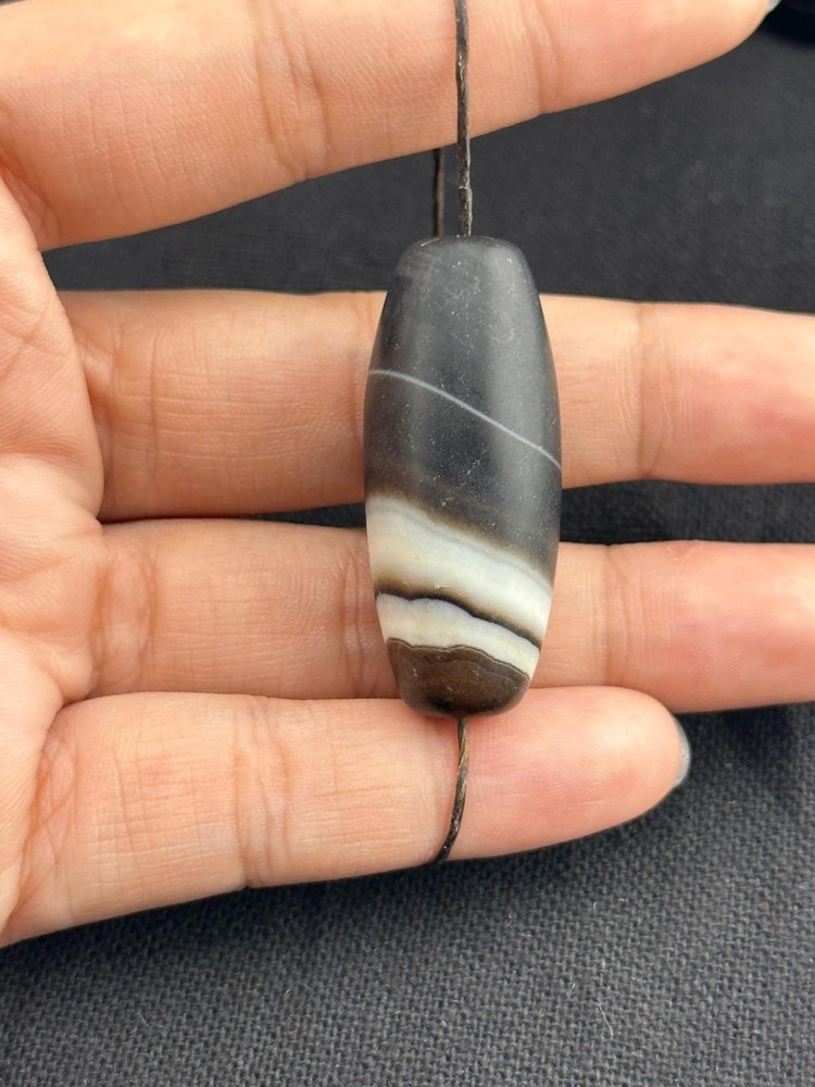 Authentic Ancient Large Banded Agate Stone Dzi Bead in Good Condition