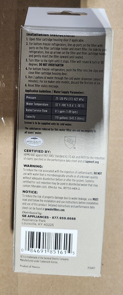 GE XWFE Water Filter - White OEM with Chip