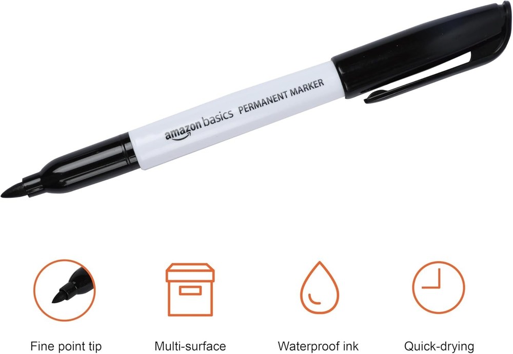Amazon Basics Fine Tip Permanent Markers for Writing, Drawing, Quick Drying, Off