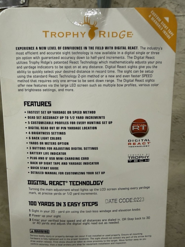 Trophy Ridge 1-Pin .019 Right Hand Digital React Bowsight