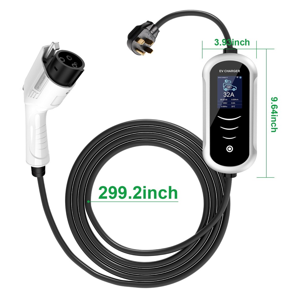 Level 2 Portable EV Charger 32A Adjustable Current & Timer 240V NEMA 14-50 Plug
