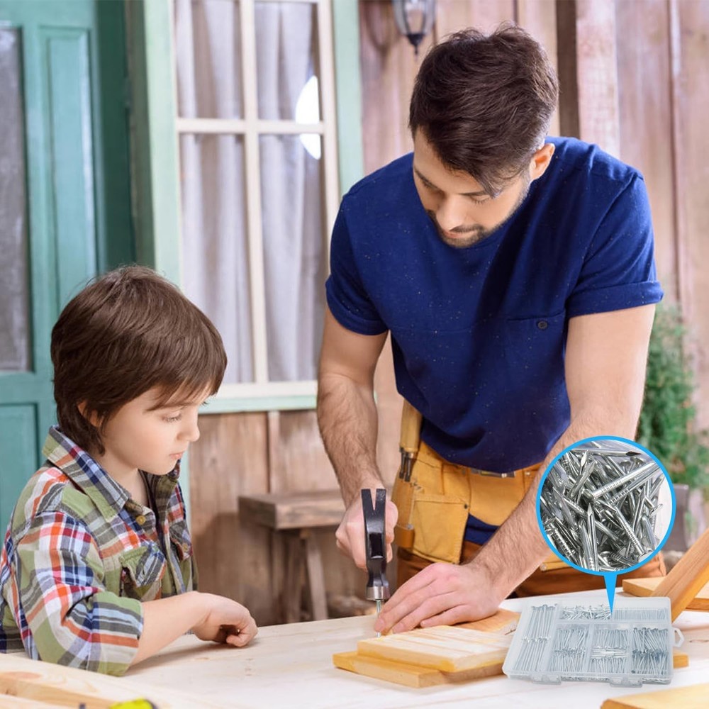 376pcs Premium Hardware Nails Assortment Kit, Maximum One Size, silver/gray