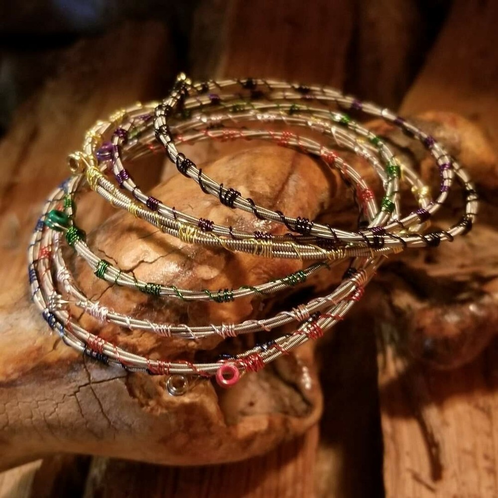 Set Of Six Boho Guitar String Bangles
